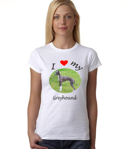 Dogs - I Heart My Greyhound on Womans Shirt